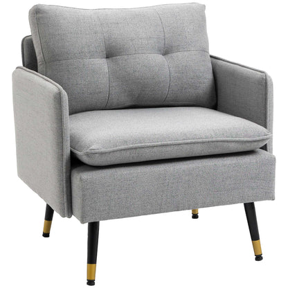 Upholstered Armchair with Cushion Lounge Sofa with Linen Look, Steel Legs, for Living Room, Bedroom, Gray, 76 x 68 x 80 cm