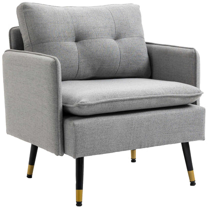 Upholstered Armchair with Cushion Lounge Sofa with Linen Look, Steel Legs, for Living Room, Bedroom, Gray, 76 x 68 x 80 cm