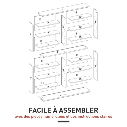 CD and DVD Storage, multimedia storage unit with 16 compartments and 12 adjustable shelves, max capacity 720 CD/396 DVD and Blu-ray, 106.5 x 24 x 123.7 cm, white