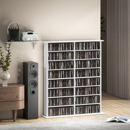 CD and DVD Storage, multimedia storage unit with 16 compartments and 12 adjustable shelves, max capacity 720 CD/396 DVD and Blu-ray, 106.5 x 24 x 123.7 cm, white