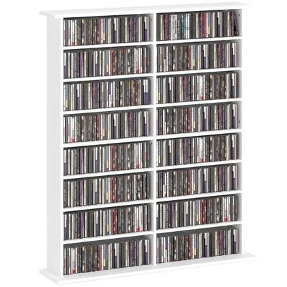 CD and DVD Storage, multimedia storage unit with 16 compartments and 12 adjustable shelves, max capacity 720 CD/396 DVD and Blu-ray, 106.5 x 24 x 123.7 cm, white