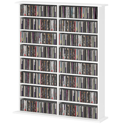 CD and DVD Storage, multimedia storage unit with 16 compartments and 12 adjustable shelves, max capacity 720 CD/396 DVD and Blu-ray, 106.5 x 24 x 123.7 cm, white