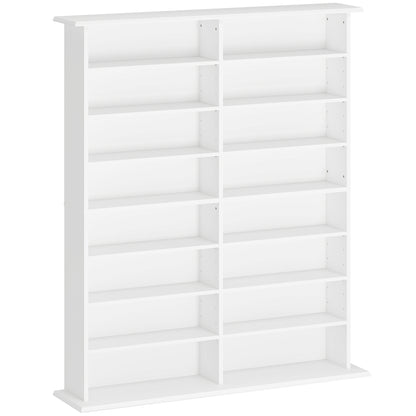 CD and DVD Storage, multimedia storage unit with 16 compartments and 12 adjustable shelves, max capacity 720 CD/396 DVD and Blu-ray, 106.5 x 24 x 123.7 cm, white