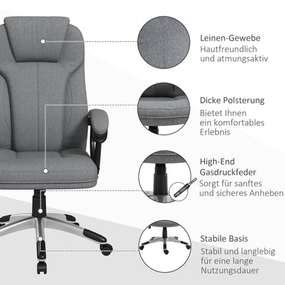 Office Chair Computer Chair Swivel Chair Height-Adjustable Rocking Function with Headrest and Padded Armrests Ergonomic Gray Linen 26 x 29.5 x 43.3-47.2 inches