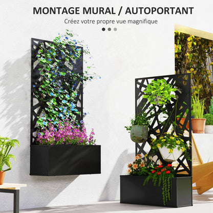 Grid Planter Box, Privacy Screen Paravent, Metal Planter Box for Indoor and Outdoor, Balcony Terrace Garden, 61x23x113 cm, Black
