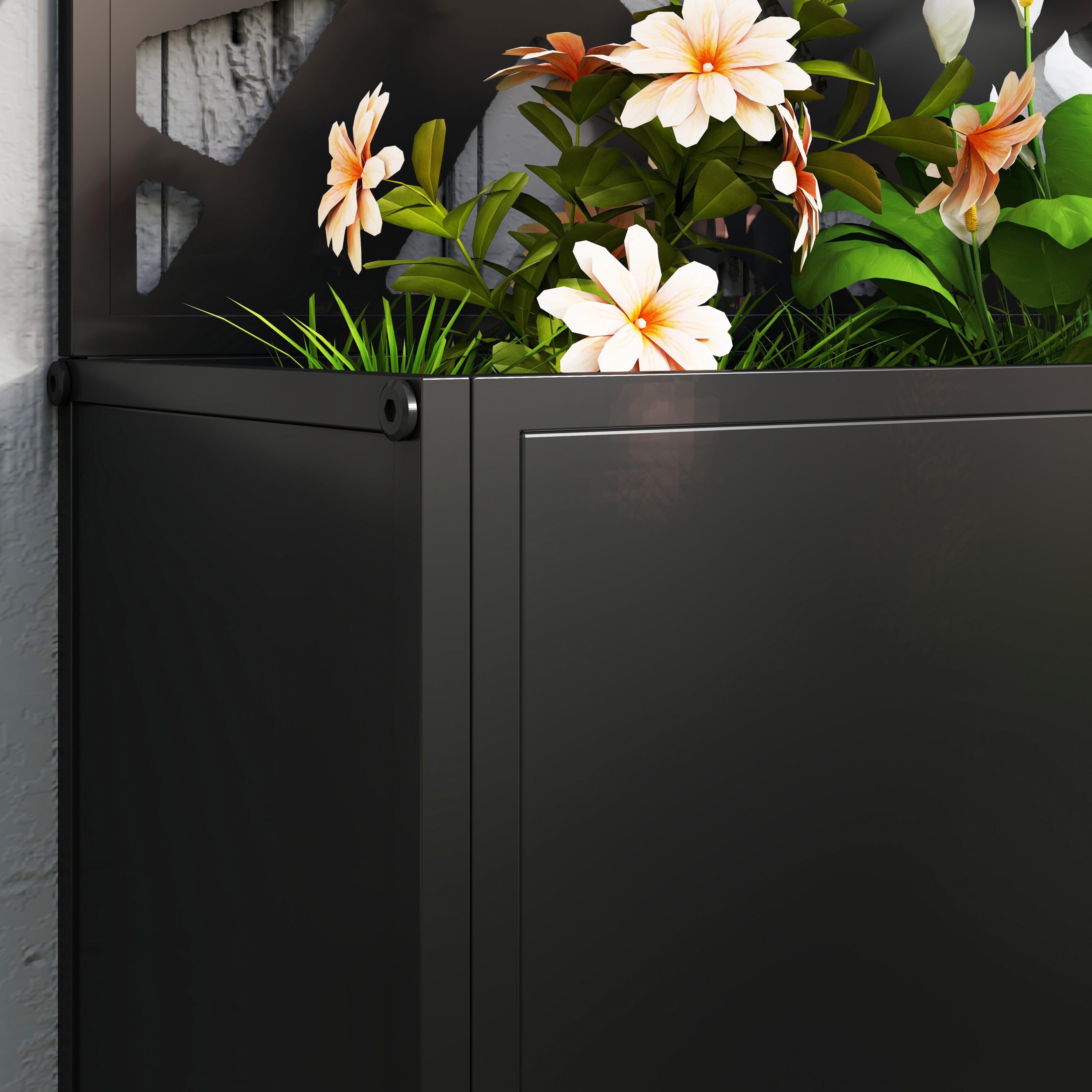 Grid Planter Box, Privacy Screen Paravent, Metal Planter Box for Indoor and Outdoor, Balcony Terrace Garden, 61x23x113 cm, Black