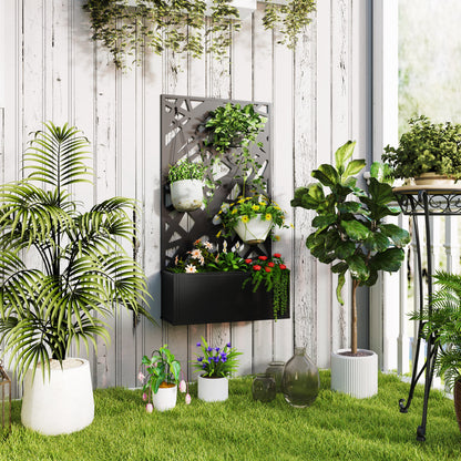 Grid Planter Box, Privacy Screen Paravent, Metal Planter Box for Indoor and Outdoor, Balcony Terrace Garden, 61x23x113 cm, Black