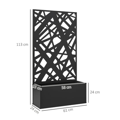 Grid Planter Box, Privacy Screen Paravent, Metal Planter Box for Indoor and Outdoor, Balcony Terrace Garden, 61x23x113 cm, Black