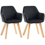 Dining Chairs Set of 2, Kitchen Chair with Armrest, Backrest, Upholstered Chairs with Velvet Look, Living Room Chair with Wooden Legs for Kitchen, Dining Room, Black