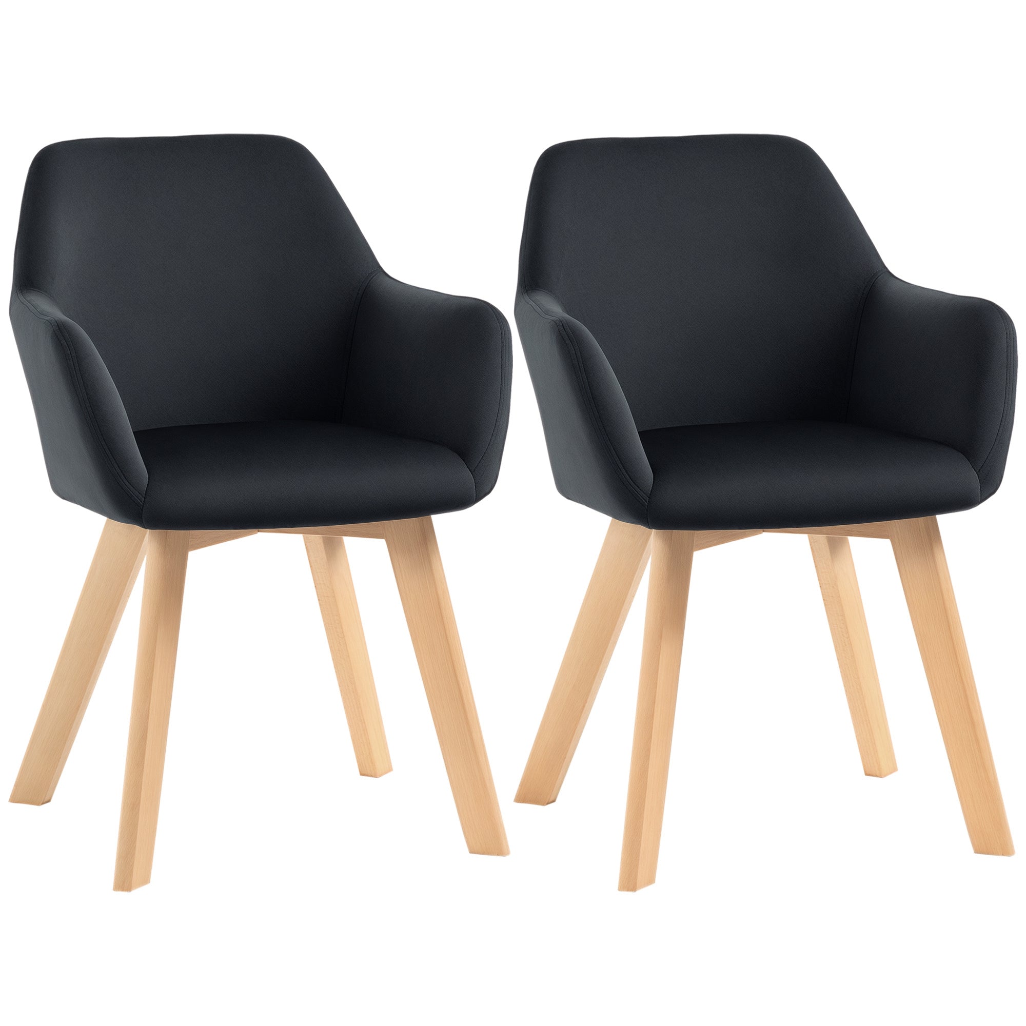 Dining Chairs Set of 2, Kitchen Chair with Armrest, Backrest, Upholstered Chairs with Velvet Look, Living Room Chair with Wooden Legs for Kitchen, Dining Room, Black