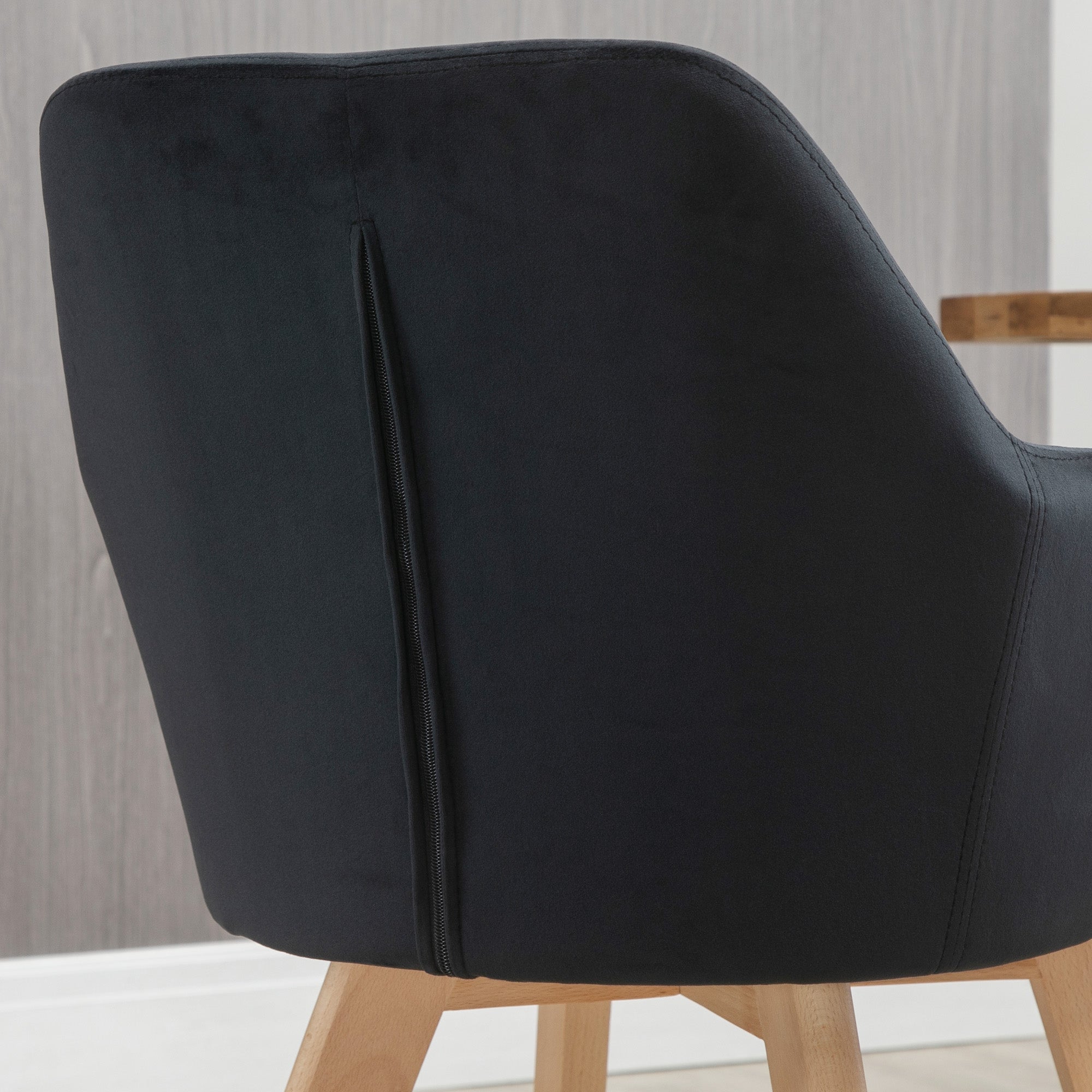 Dining Chairs Set of 2, Kitchen Chair with Armrest, Backrest, Upholstered Chairs with Velvet Look, Living Room Chair with Wooden Legs for Kitchen, Dining Room, Black