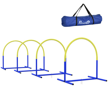 Dog Agility Training Equipment, Dog Agility Set, 4-piece hurdle set for older dogs, Dog Training Set with Carrying Bag, Blue + Yellow, 88 x 64 x 95 cm