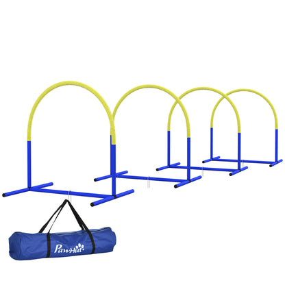 Dog Agility Training Equipment, Dog Agility Set, 4-piece hurdle set for older dogs, Dog Training Set with Carrying Bag, Blue + Yellow, 88 x 64 x 95 cm