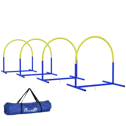 Dog Agility Training Equipment, Dog Agility Set, 4-piece hurdle set for older dogs, Dog Training Set with Carrying Bag, Blue + Yellow, 88 x 64 x 95 cm