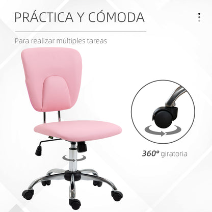 Armless Office Chair Desk Chair for Teens with Adjustable Height and Tilt Function Load 120 kg 50x54x87.5-96.5 cm Pink