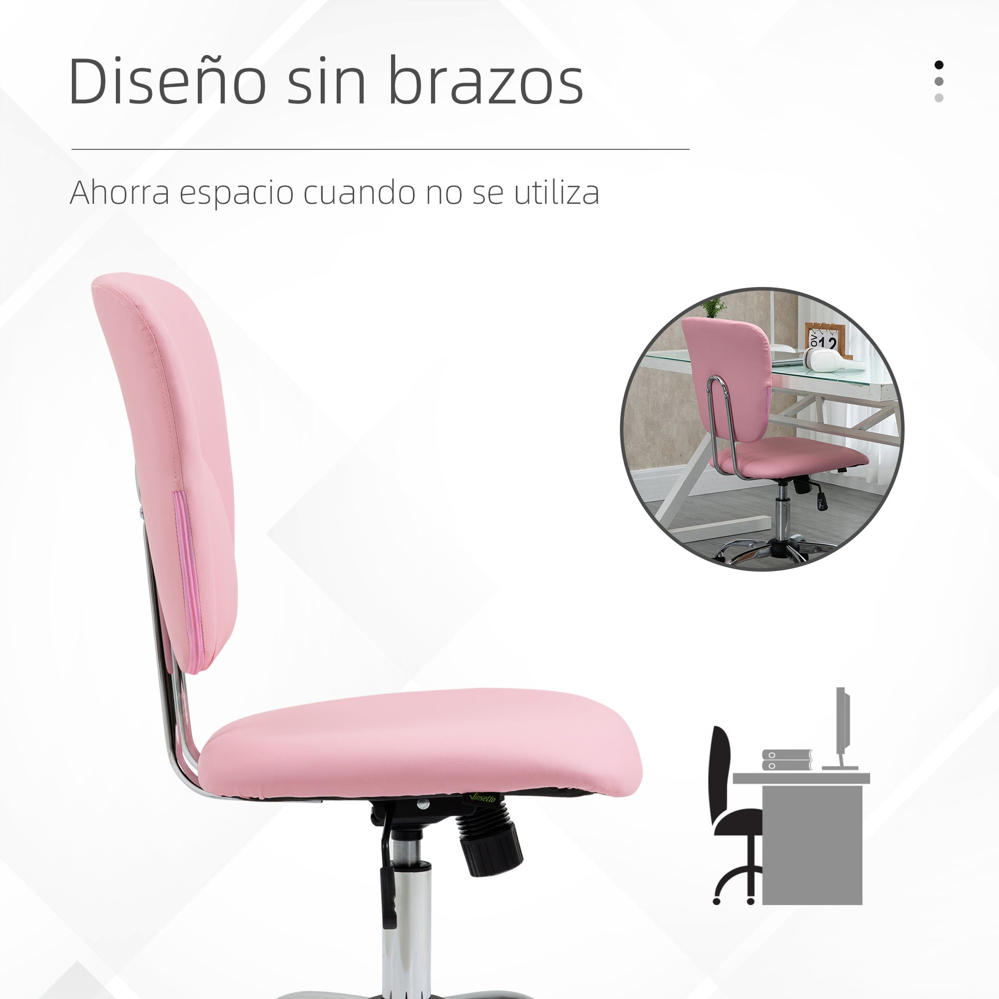Armless Office Chair Desk Chair for Teens with Adjustable Height and Tilt Function Load 120 kg 50x54x87.5-96.5 cm Pink