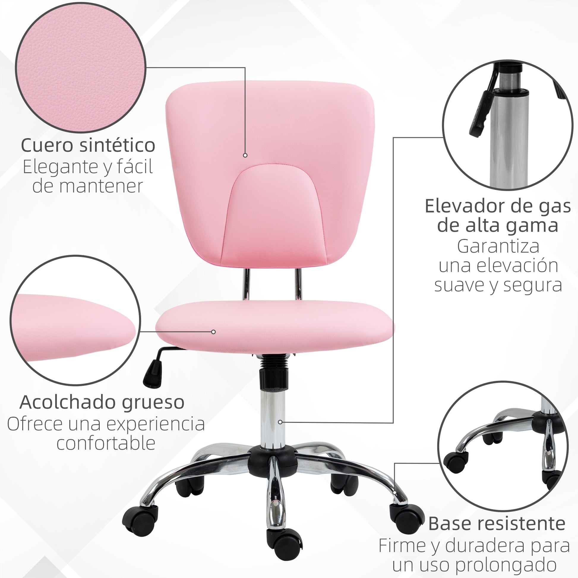 Armless Office Chair Desk Chair for Teens with Adjustable Height and Tilt Function Load 120 kg 50x54x87.5-96.5 cm Pink
