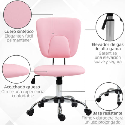 Armless Office Chair Desk Chair for Teens with Adjustable Height and Tilt Function Load 120 kg 50x54x87.5-96.5 cm Pink