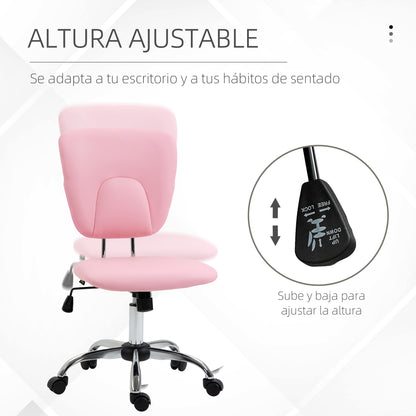Armless Office Chair Desk Chair for Teens with Adjustable Height and Tilt Function Load 120 kg 50x54x87.5-96.5 cm Pink