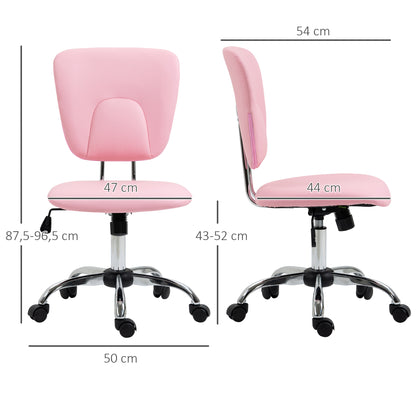Armless Office Chair Desk Chair for Teens with Adjustable Height and Tilt Function Load 120 kg 50x54x87.5-96.5 cm Pink