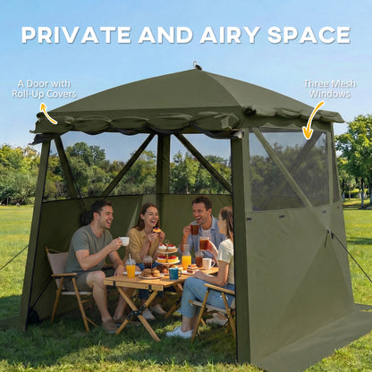 2 x 2 m (6.6 x 6.6 ft) Waterproof, Stable All-Season Pop-Up Gazebo — 4 Side Panels, Mesh Windows, Extendable Front Awning, UPF 30+, Foldable Party & Garden Tent — Green