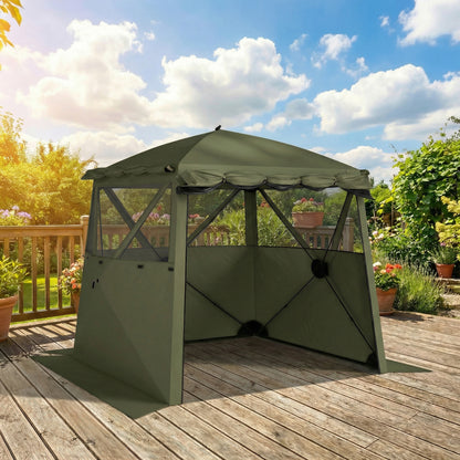 2 x 2 m (6.6 x 6.6 ft) Waterproof, Stable All-Season Pop-Up Gazebo — 4 Side Panels, Mesh Windows, Extendable Front Awning, UPF 30+, Foldable Party & Garden Tent — Green