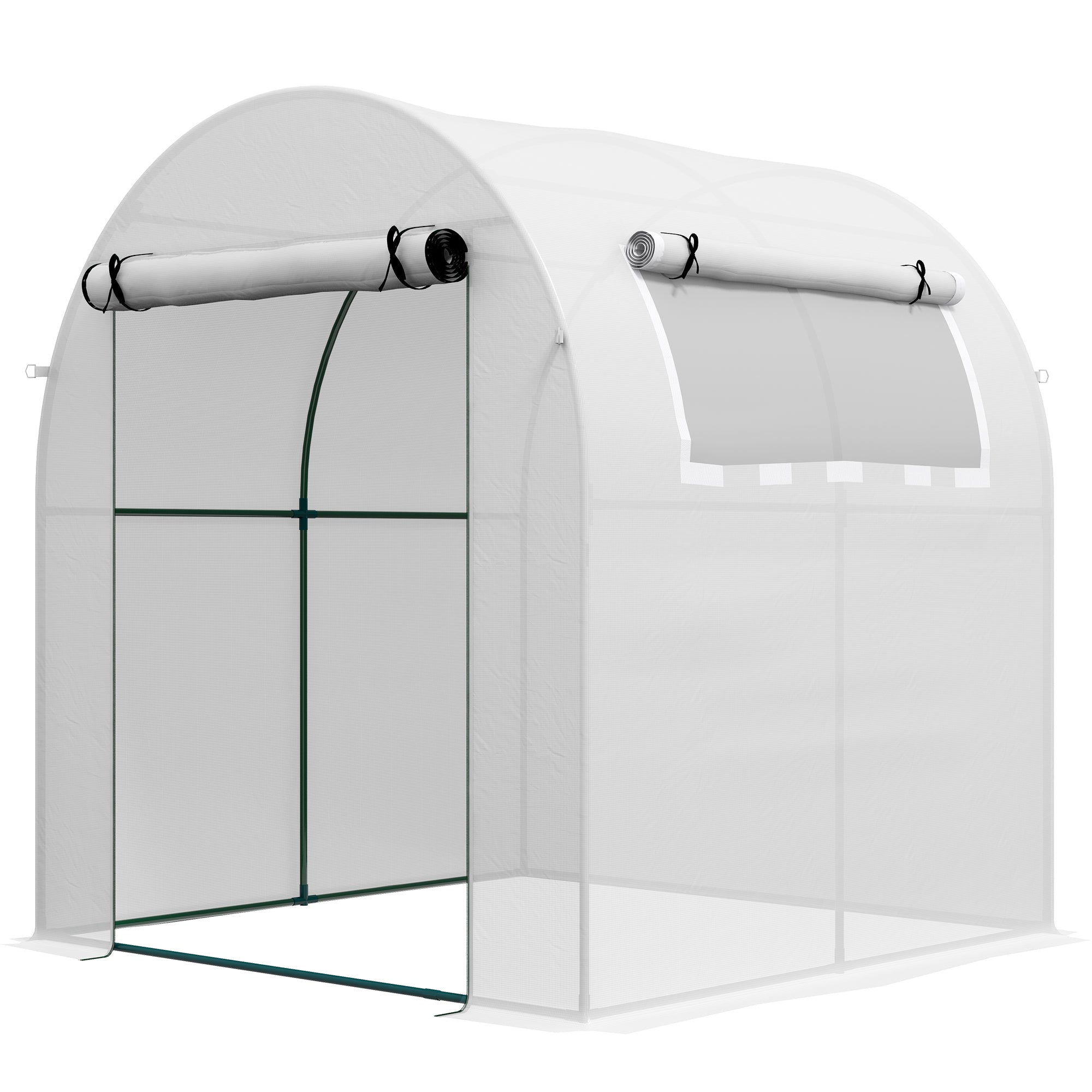 Garden Greenhouse 180x180x200 cm Small Tunnel Greenhouse with Roll-Up Door and Mesh Window for Cultivating Plants Flowers White