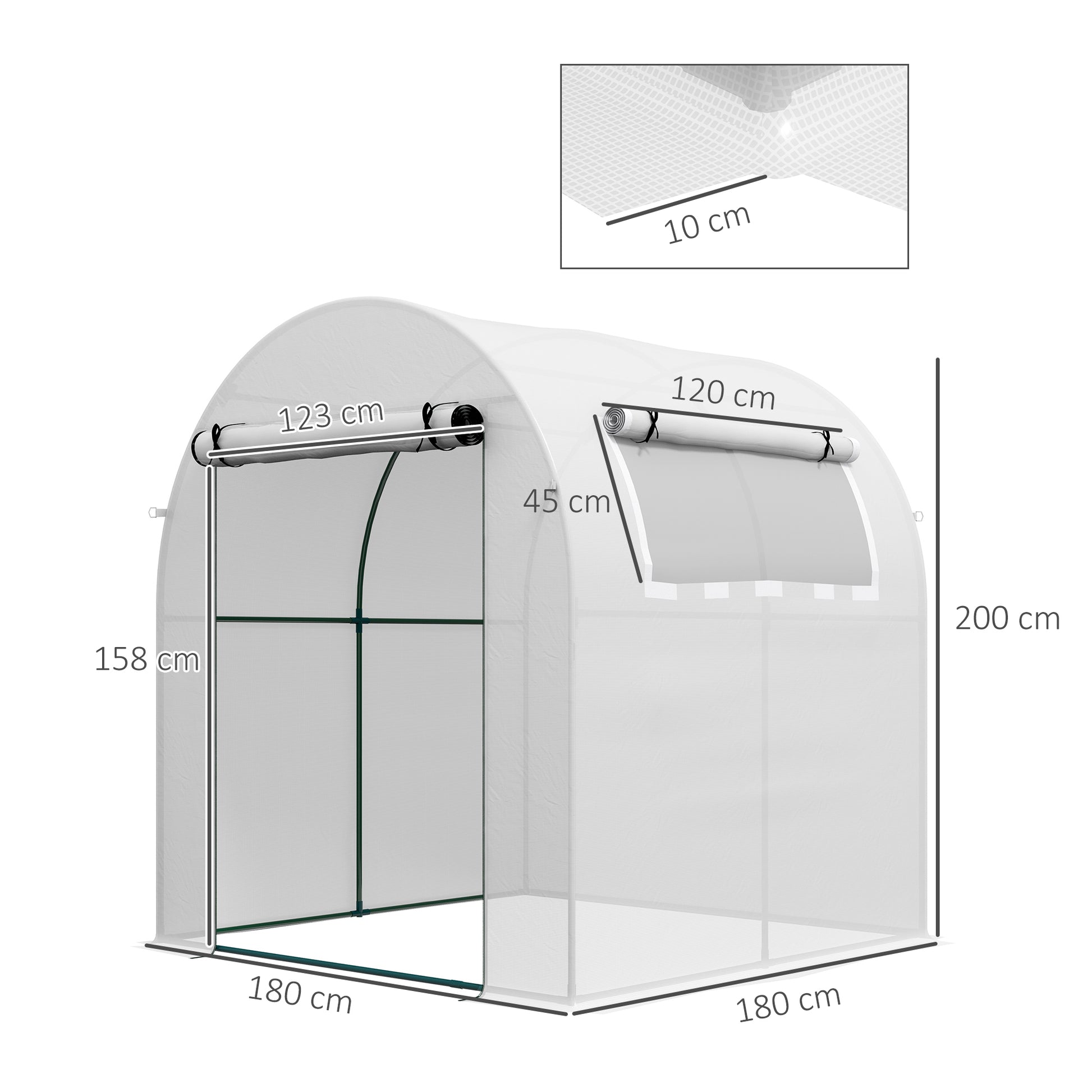 Garden Greenhouse 180x180x200 cm Small Tunnel Greenhouse with Roll-Up Door and Mesh Window for Cultivating Plants Flowers White