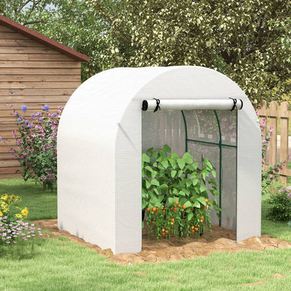 Garden Greenhouse 180x180x200 cm Small Tunnel Greenhouse with Roll-Up Door and Mesh Window for Cultivating Plants Flowers White