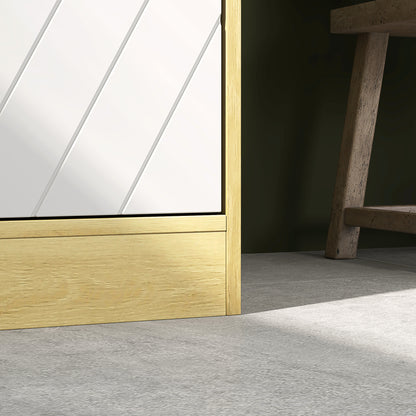 Bathroom Cabinet in Wood, Bathroom Cabinet with 2 Cabinets and Adjustable Shelves, Column Design, 30x24x170 cm, Oak and White