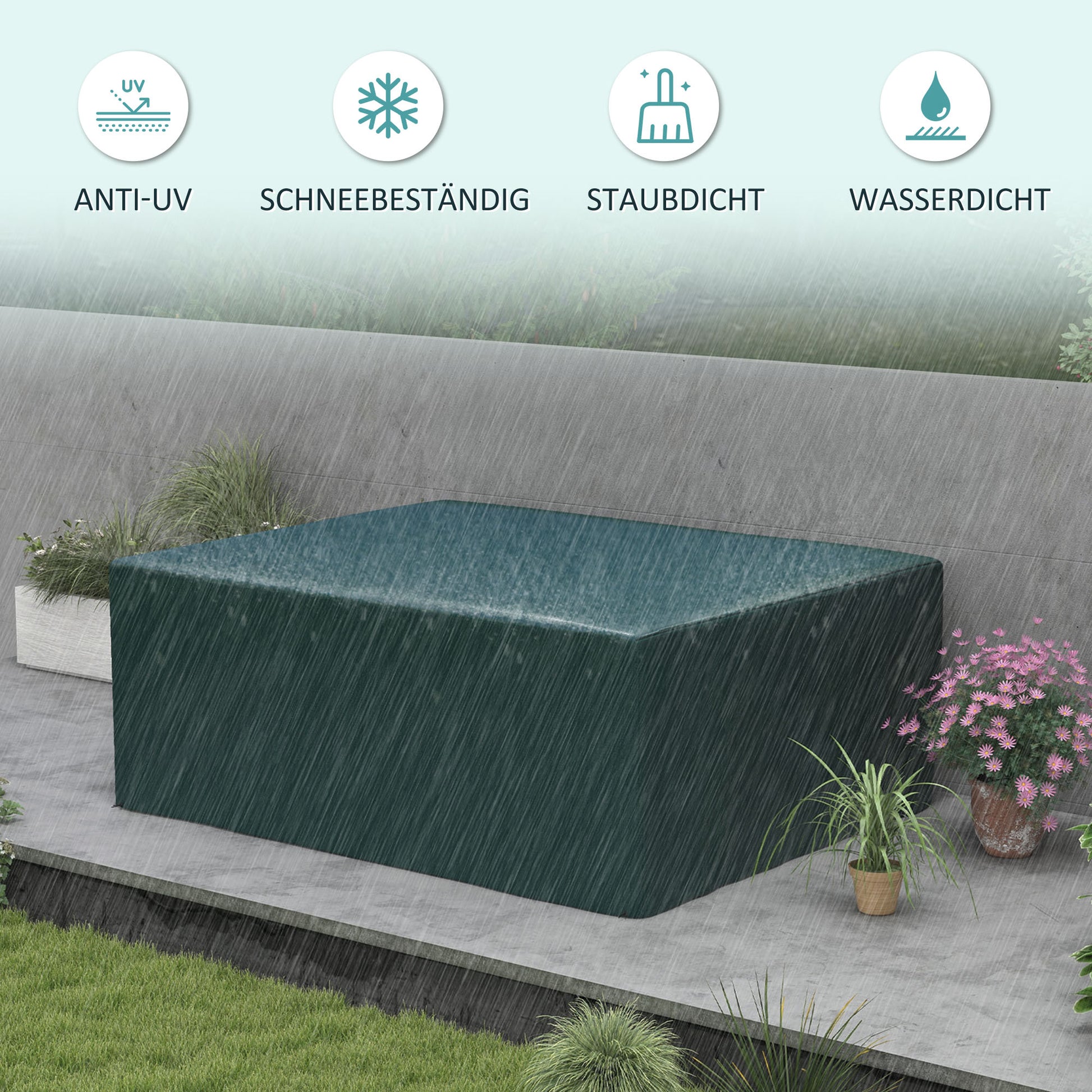 Protective Cover for Garden Furniture Winterproof Waterproof Cover Anti-UV Tarpaulin Fabric Cover Hood for Garden Tables Patio Furniture Rectangular 235 x 190 x 90cm Green