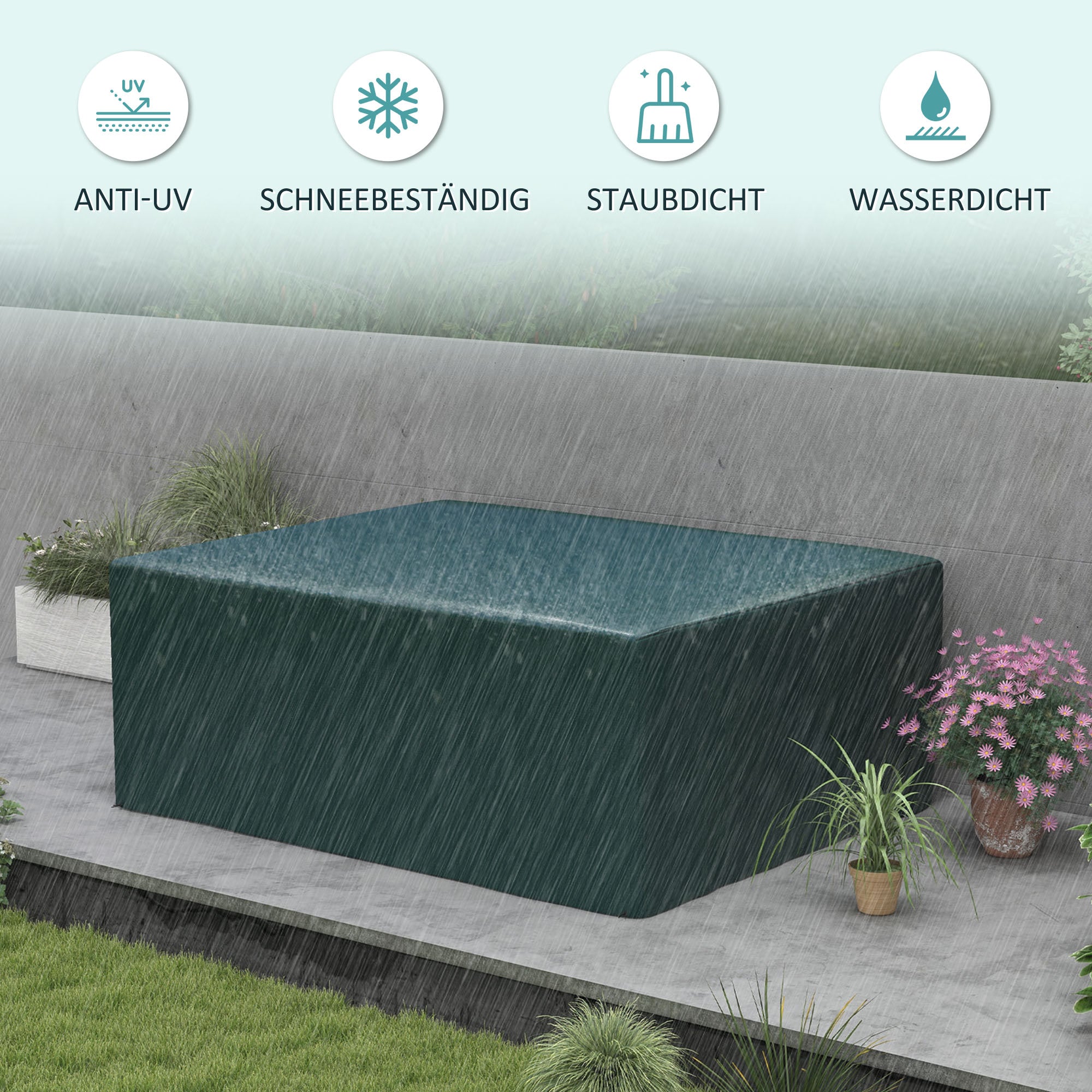 Protective Cover for Garden Furniture Winterproof Waterproof Cover Anti-UV Tarpaulin Fabric Cover Hood for Garden Tables Patio Furniture Rectangular 235 x 190 x 90cm Green