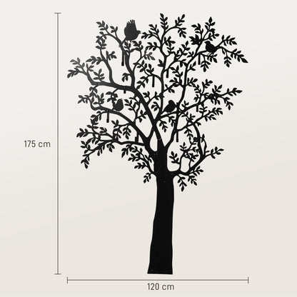 Coat Hook Wall Coat Rack in Tree Shape with 4 Birds Coat Rack with 8 Hooks Wall Decor for Jackets, Coats, Hats, Scarves, Handbags, 120 x 175 cm, Black