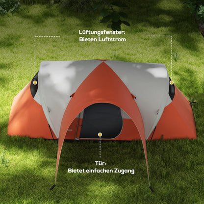Tunnel Tent, Camping Tent, Water-Resistant Family Tent for 6 People, Festival Tent with Windows, Carrying Bag, for Garden, Patio, Orange
