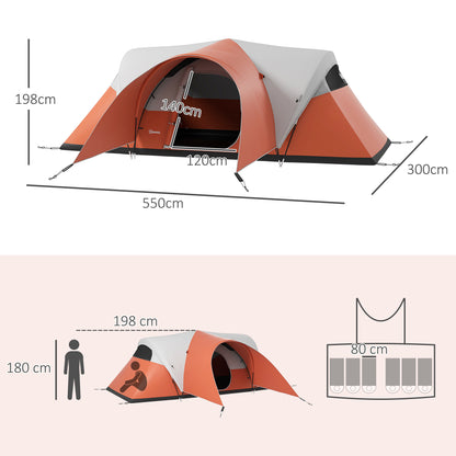 Tunnel Tent, Camping Tent, Water-Resistant Family Tent for 6 People, Festival Tent with Windows, Carrying Bag, for Garden, Patio, Orange
