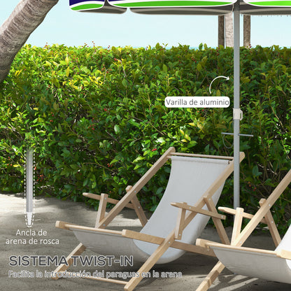 Beach Umbrella Ø178x205 cm Patio Parasol with 45° Tilt Adjustable Height Manual Opening Anti-UV Waterproof and Carry Bag for Garden Pool Multicolor