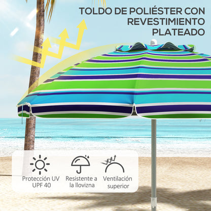 Beach Umbrella Ø178x205 cm Patio Parasol with 45° Tilt Adjustable Height Manual Opening Anti-UV Waterproof and Carry Bag for Garden Pool Multicolor