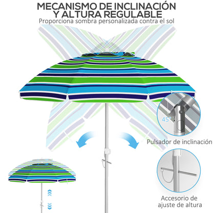 Beach Umbrella Ø178x205 cm Patio Parasol with 45° Tilt Adjustable Height Manual Opening Anti-UV Waterproof and Carry Bag for Garden Pool Multicolor