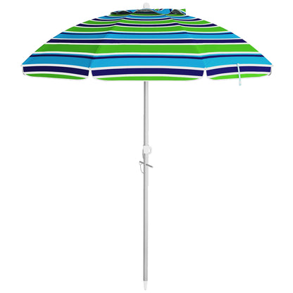 Beach Umbrella Ø178x205 cm Patio Parasol with 45° Tilt Adjustable Height Manual Opening Anti-UV Waterproof and Carry Bag for Garden Pool Multicolor