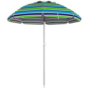 Beach Umbrella Ø178x205 cm Patio Parasol with 45° Tilt Adjustable Height Manual Opening Anti-UV Waterproof and Carry Bag for Garden Pool Multicolor