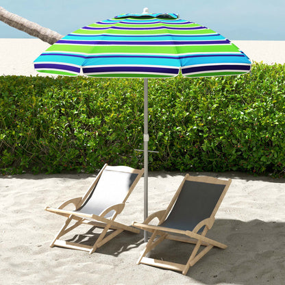 Beach Umbrella Ø178x205 cm Patio Parasol with 45° Tilt Adjustable Height Manual Opening Anti-UV Waterproof and Carry Bag for Garden Pool Multicolor