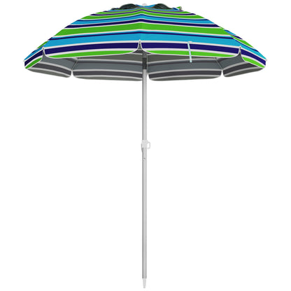 Beach Umbrella Ø178x205 cm Patio Parasol with 45° Tilt Adjustable Height Manual Opening Anti-UV Waterproof and Carry Bag for Garden Pool Multicolor