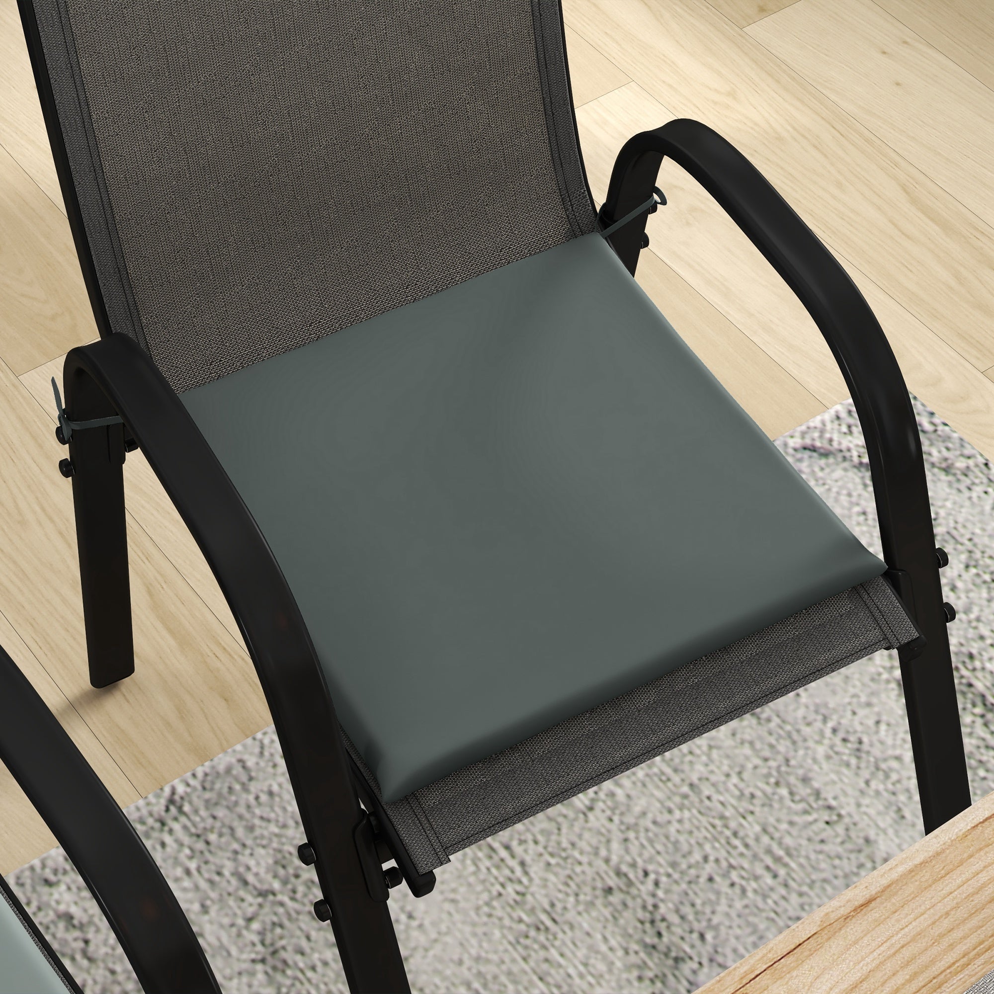 Set of 6 Garden Chair Cushions - Outdoor Chair Cushion Padding 3 cm Polyester Fabric dim. 42L x 42W cm Dark Grey