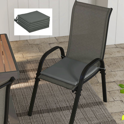 Set of 6 Garden Chair Cushions - Outdoor Chair Cushion Padding 3 cm Polyester Fabric dim. 42L x 42W cm Dark Grey