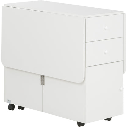 Folding Dining Table Extendable Kitchen Table with Folding Wings 6 Wheels and 2 Storage Drawers Modern Style 120x80x75 cm White