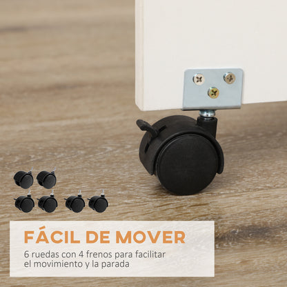 Folding Dining Table Extendable Kitchen Table with Folding Wings 6 Wheels and 2 Storage Drawers Modern Style 120x80x75 cm White