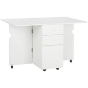 Folding Dining Table Extendable Kitchen Table with Folding Wings 6 Wheels and 2 Storage Drawers Modern Style 120x80x75 cm White