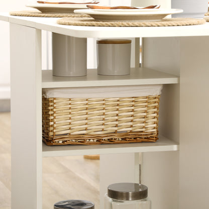 Folding Dining Table Extendable Kitchen Table with Folding Wings 6 Wheels and 2 Storage Drawers Modern Style 120x80x75 cm White