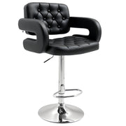High Bar Stool with Backrest and Armrests, Modern Swivel Kitchen Stool with Adjustable Height and Footrest, in Faux Leather, 61x50x94-114cm, Black