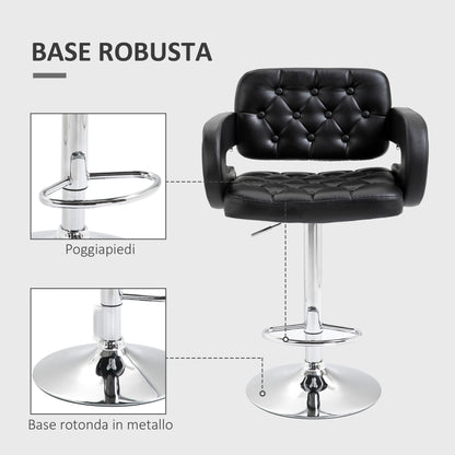 High Bar Stool with Backrest and Armrests, Modern Swivel Kitchen Stool with Adjustable Height and Footrest, in Faux Leather, 61x50x94-114cm, Black